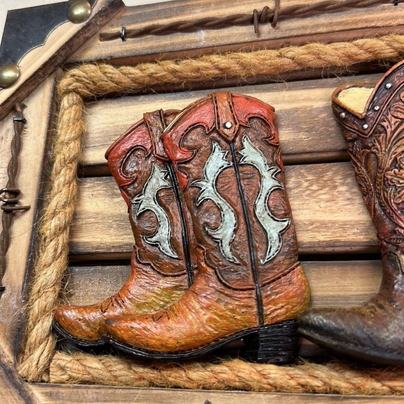 Western Rustic Cowboy Boots Hanger Wooden Entranceway Coat/Key Rack - Picture 3 of 11